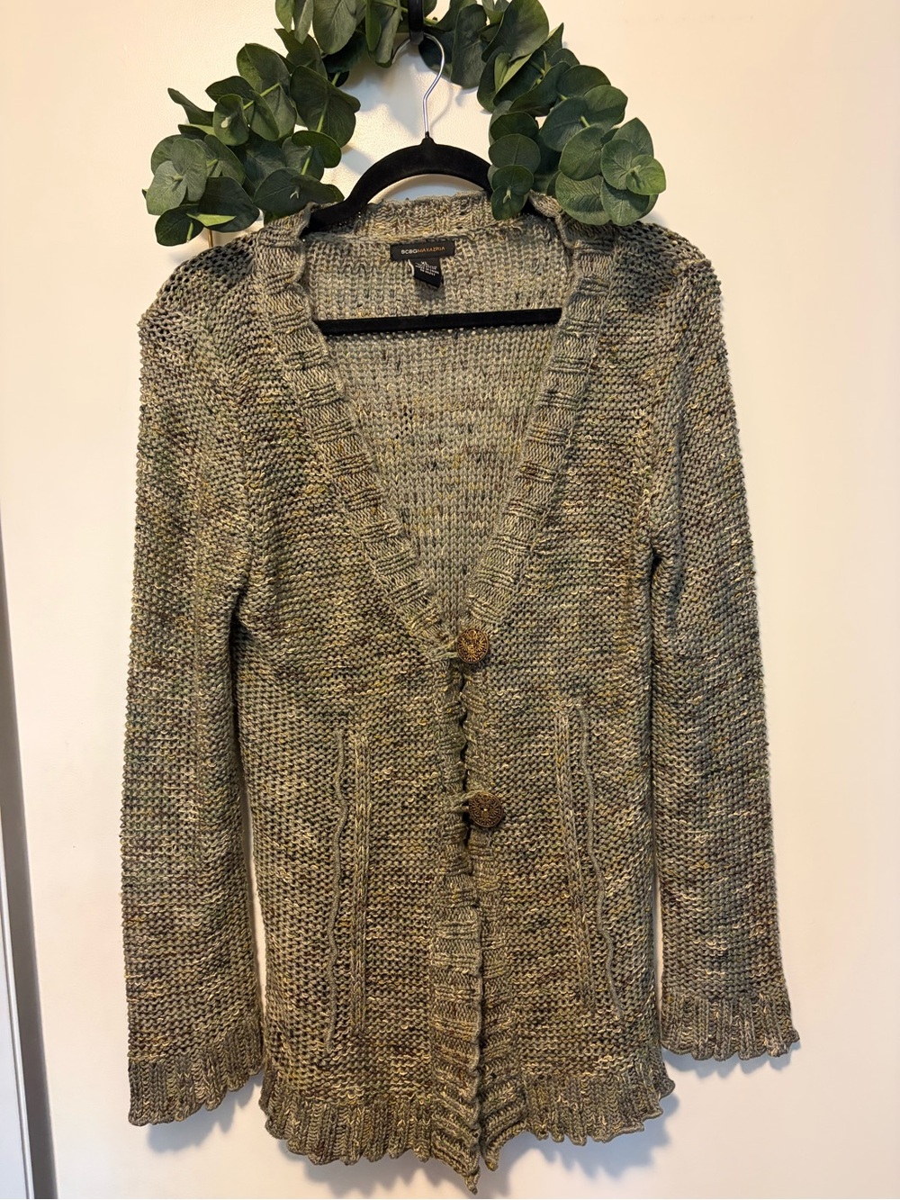 BCBGMaxAzria Olive Green Knit Button-Front Cardigan Y2K